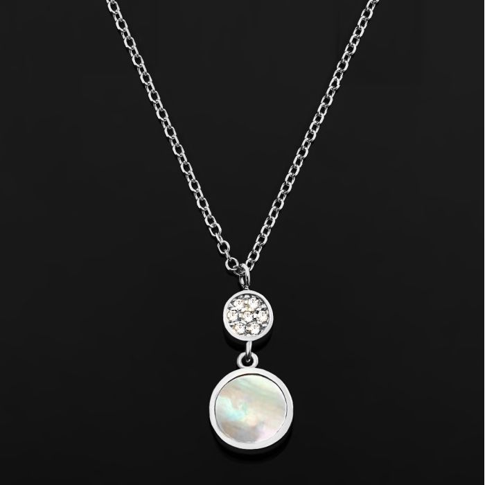 Women's White Gold necklace with a motif with nacre and zirkon 9CT HRY0035