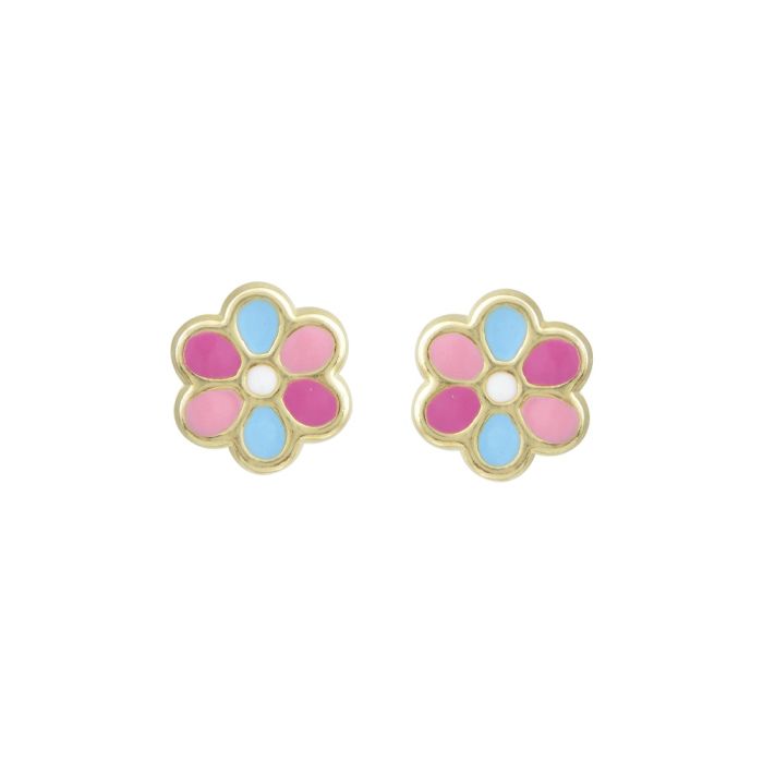 Kid's in yellow gold earrings with flowers 9ct HSY0025