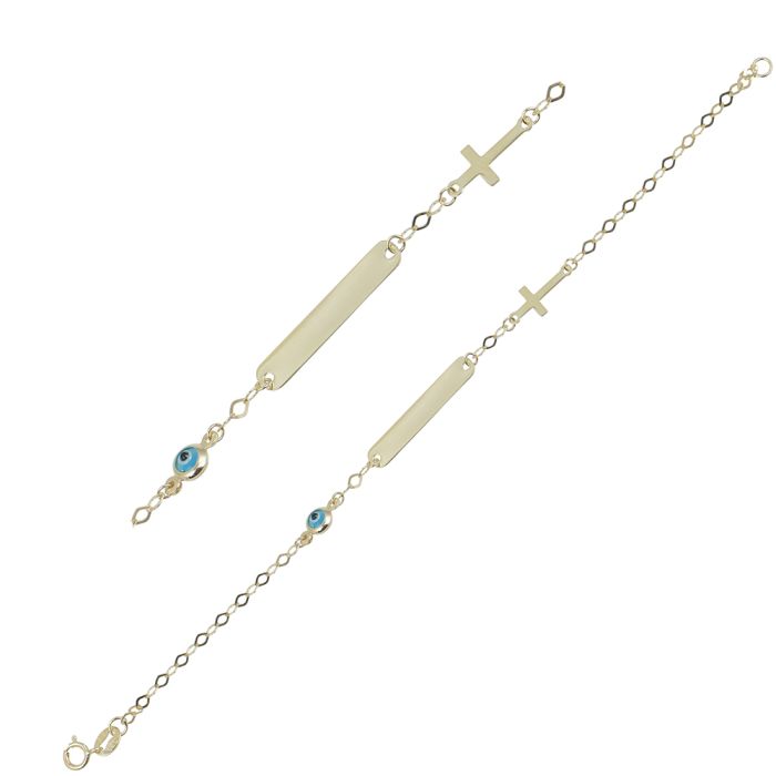 Children's ID yellow gold with a small eye and a cross 9CT HHY0012