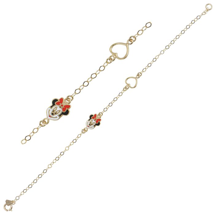 Kid's bracelet in yellow gold with the Minnie Mouse and a heart 9CT HYY0005