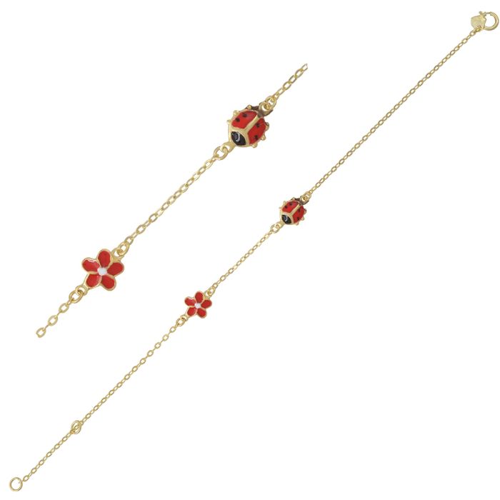 Kid's bracelet in yellow gold with a ladybug and a flower 9CT HYY0006
