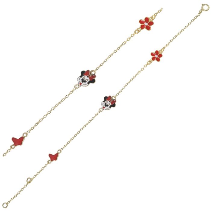 Kid's bracelet in yellow gold with the Minnie Mouse, butterfly and a flower 9CT HYY0008
