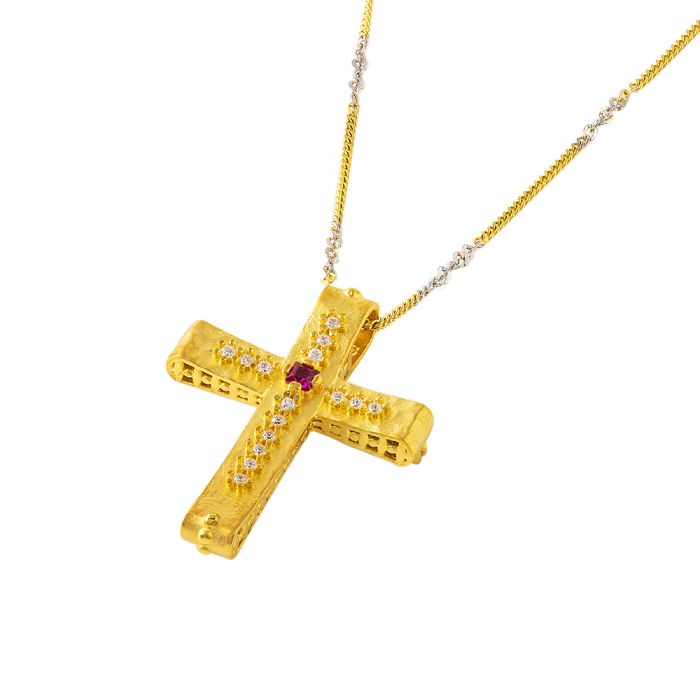 Women's yellow gold cross with zirkon 14CT without chain ITY0086