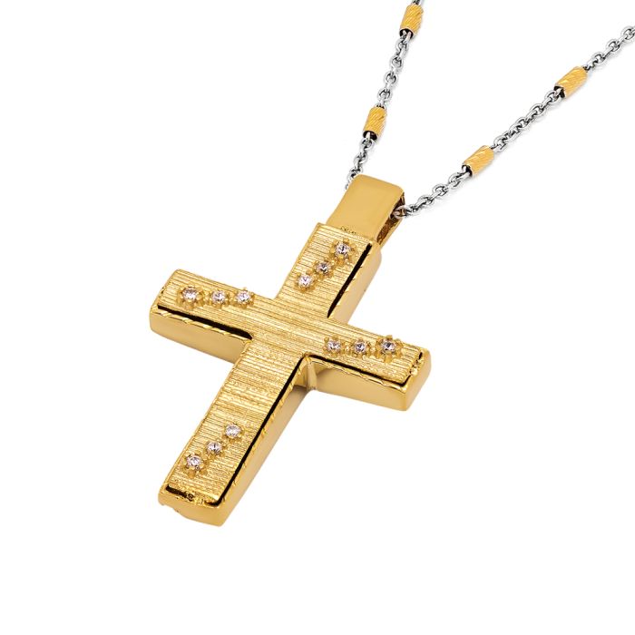 Double Sided 14K Yellow Gold Women's Cross Without Chain ΙΤΥ0087