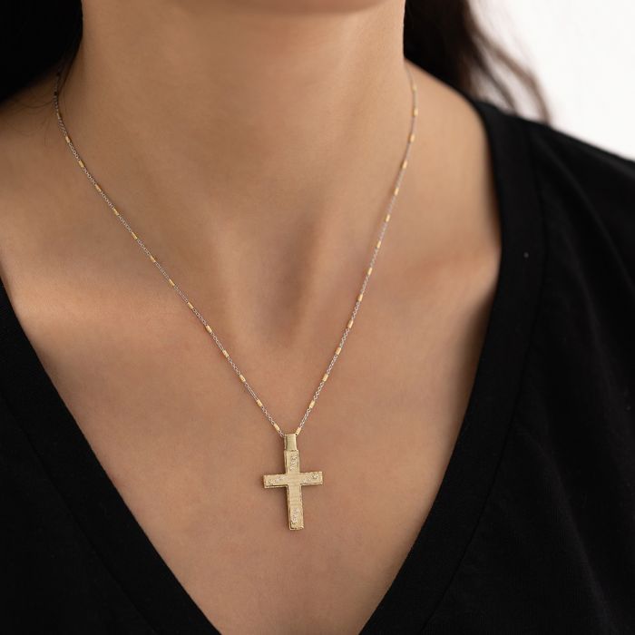 Double Sided 14K Yellow Gold Women's Cross Without Chain ΙΤΥ0087