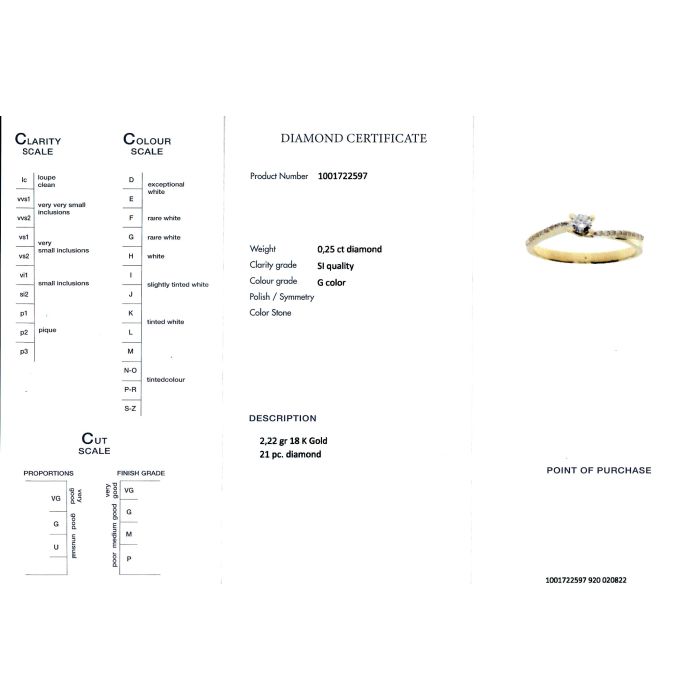 Yellow gold ring with brigian 18CT SDY0010