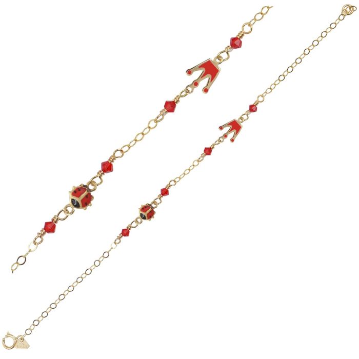 Kid's bracelet in yellow gold with a ladybug and a crown 9CT HYY0013
