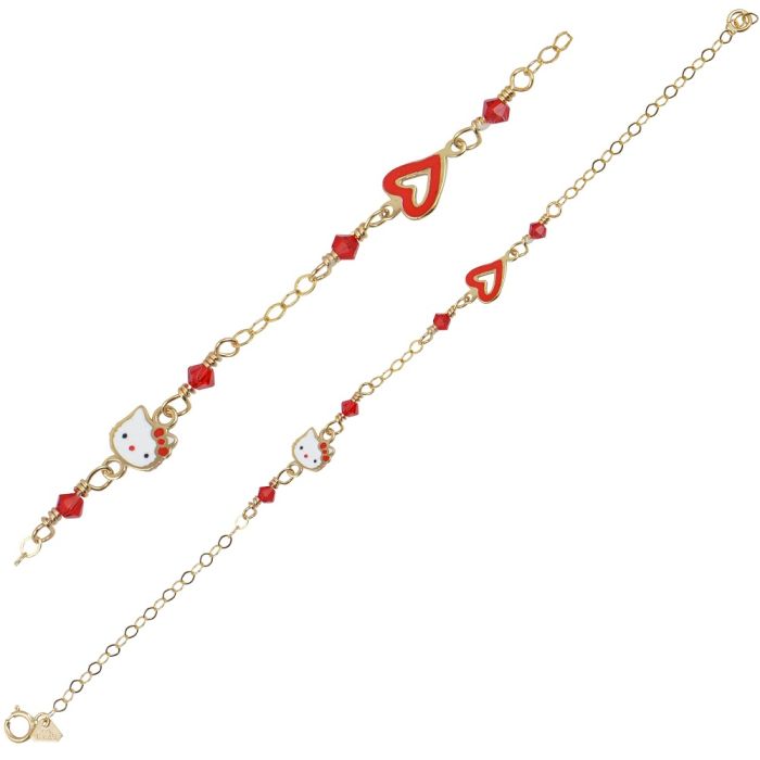 Kid's bracelet in yellow gold with the Hello Kitty and a heart 9CT HYY0017