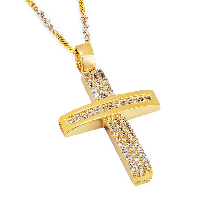 Women's yellow gold cross 14CT without chain with zirkon ITY0088