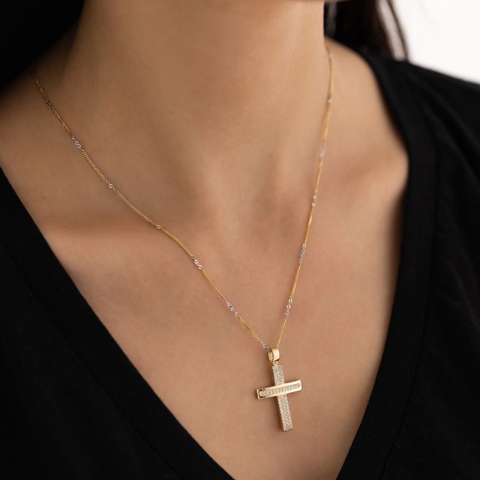 Women's yellow gold cross 14CT without chain with zirkon ITY0088