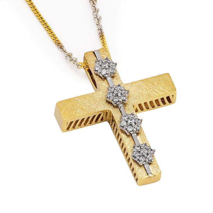 Women's yellow gold cross 14CT without chain with zirkon stones ITY0089