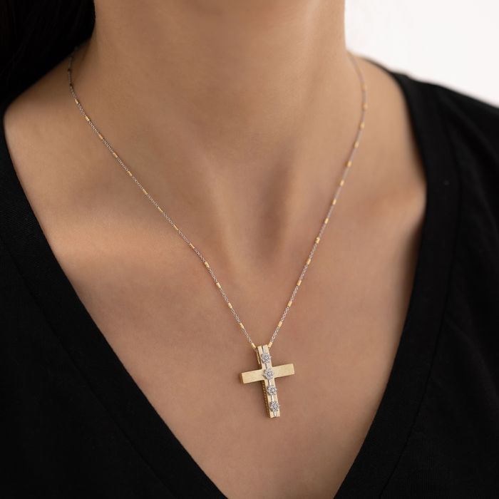 Women's yellow gold cross 14CT without chain with zirkon stones ITY0089