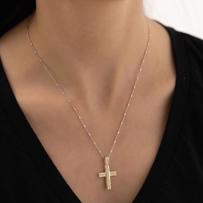 Women's yellow gold cross 14CT without chain with zirkon ITY0090