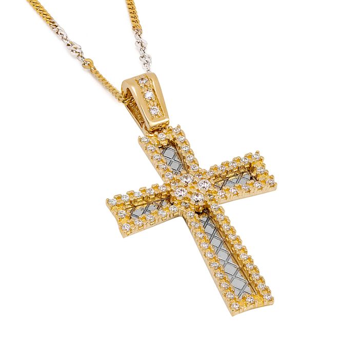 Women's yellow gold cross 14CT with zirkon stones without chain ITY0091
