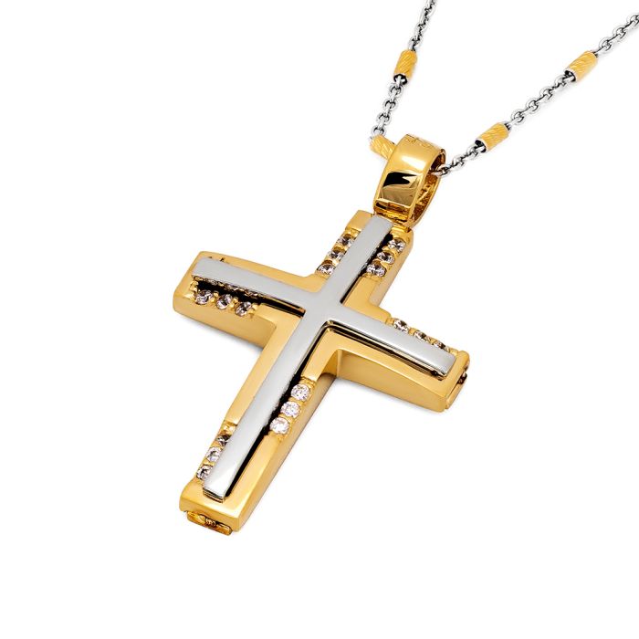 Women's yellow gold cross 14CT without chain with zirkon stones ITY0095