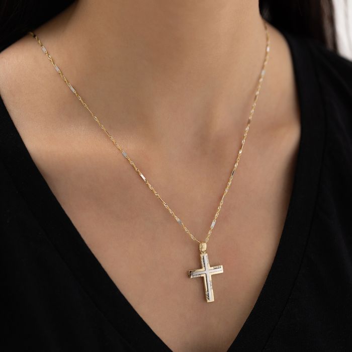 Women's yellow gold cross 14CT without chain with zirkon stones ITY0095