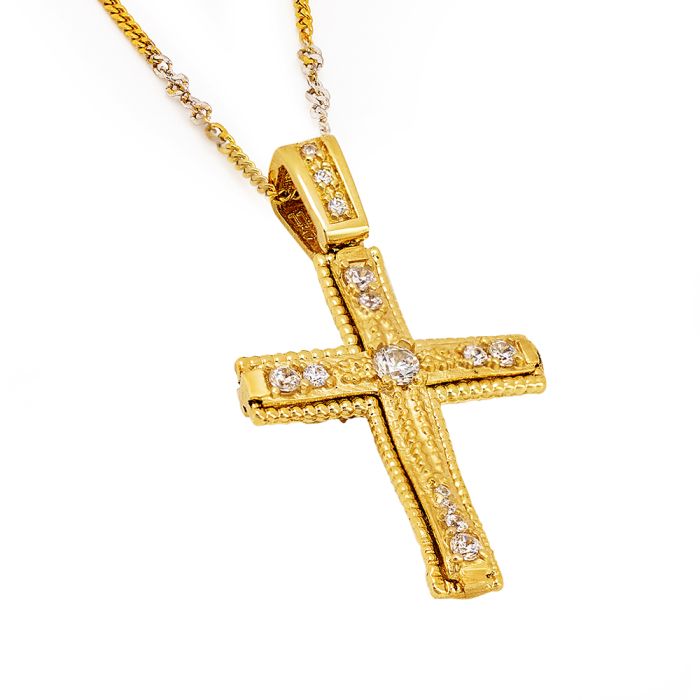 Women's yellow gold cross 14CT without chain with zirkon ITY0098