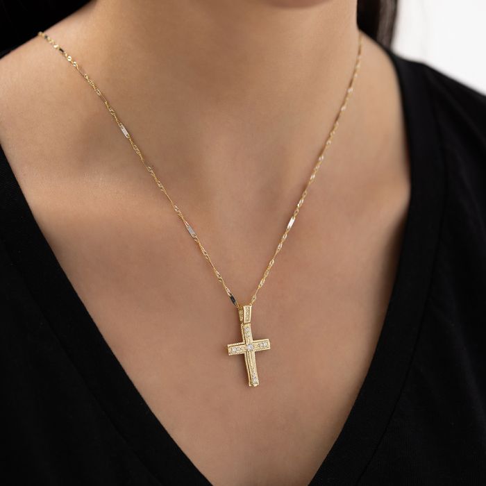 Women's yellow gold cross 14CT without chain with zirkon ITY0098