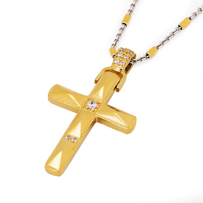 Women's yellow gold cross 14CT without chain woth zirkon stones ITY0099