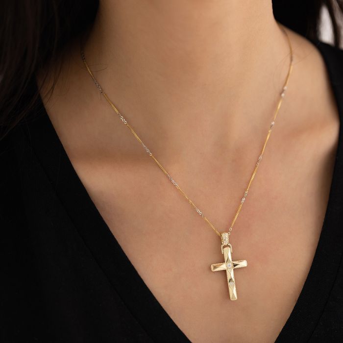 Women's yellow gold cross 14CT without chain woth zirkon stones ITY0099
