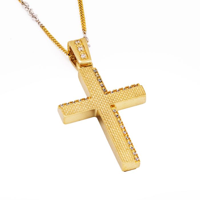 Women's yellow gold cross 14CT without chain wιth zirkon stones ITY0101
