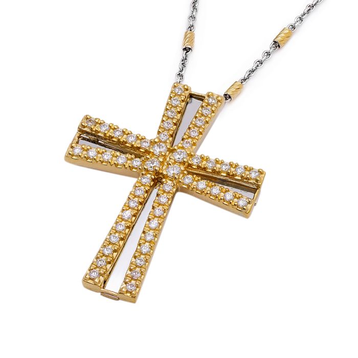 Women's yellow and white gold cross 14CT without chain with zirkon stones ITY0064