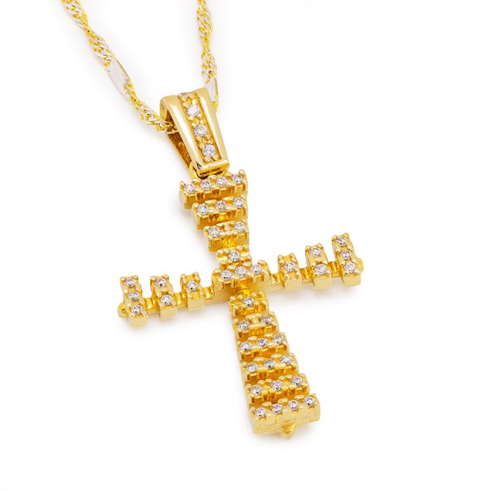 Women's yellow gold cross 14CT without chain with zirkon stones ITY0065