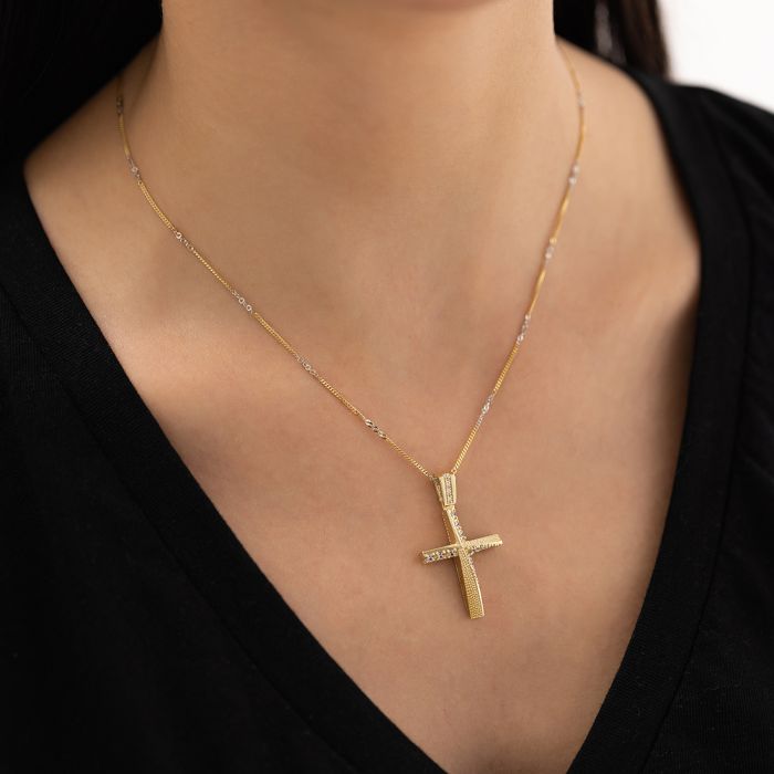 Women's yellow gold cross 14CT without chain with zirkon stones ITY0066