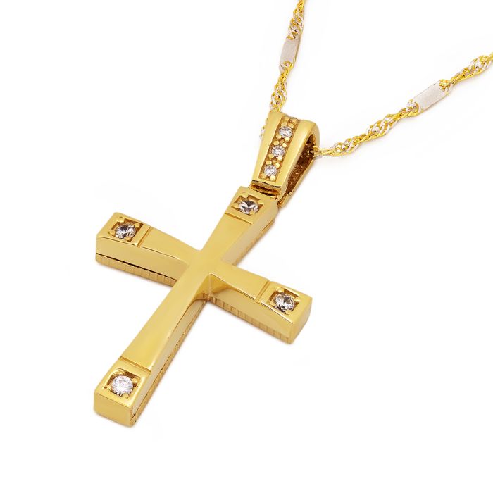 Women's yellow gold cross 14CT without chain with zirkon stones ITY0067
