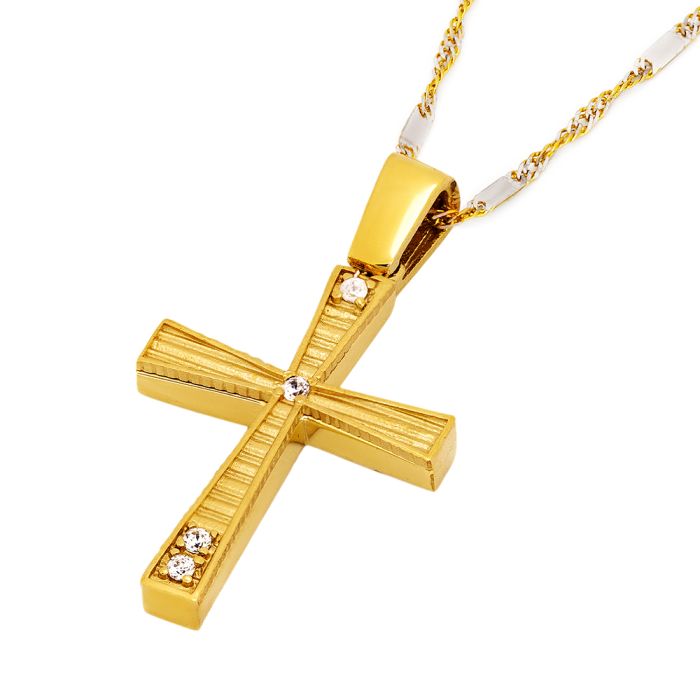 Women's yellow gold cross 14CT without chain with zirkon stones ITY0067