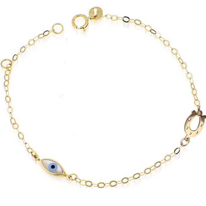 Kid's bracelet in yellow gold with eya and petal 9ct HYY0024