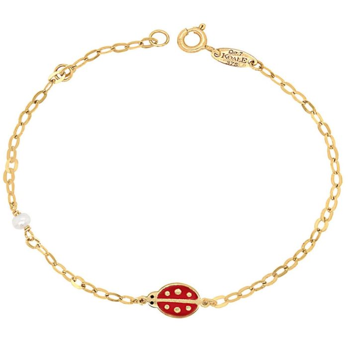 Kid's bracelet in yellow gold with love bug and pearl HYY0028