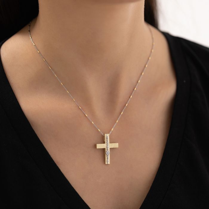 Women's yellow gold cross 14CT with zirkon stones without chain  ITY0092