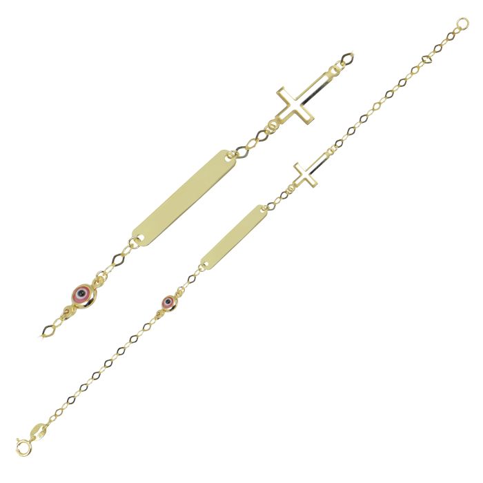 Children's ID yellow gold with eya and cross 9ct HHY0036