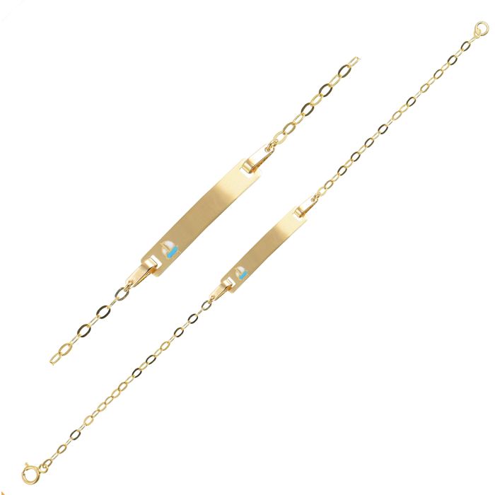Children's ID yellow gold with a little boat 9ct HHY0031