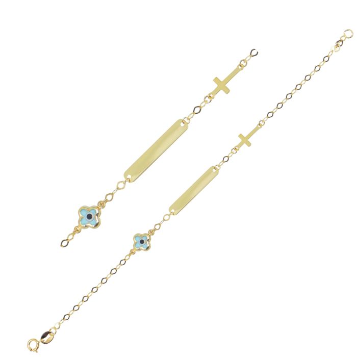 Children's ID yellow gold with a small eye and a cross 9CT HHY0013
