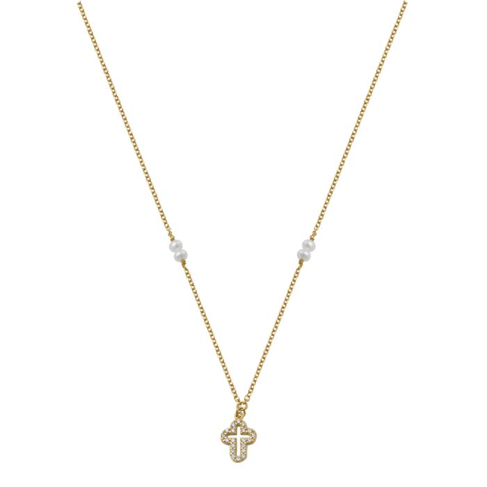 Women's necklace Yellow Gold with cross and zirkon 9ct HTY0017