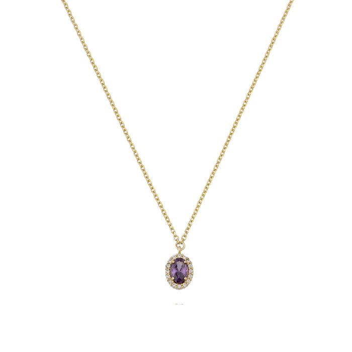 Women's Yellow Gold necklace with zirkon and amethyst 9ct HRY0113