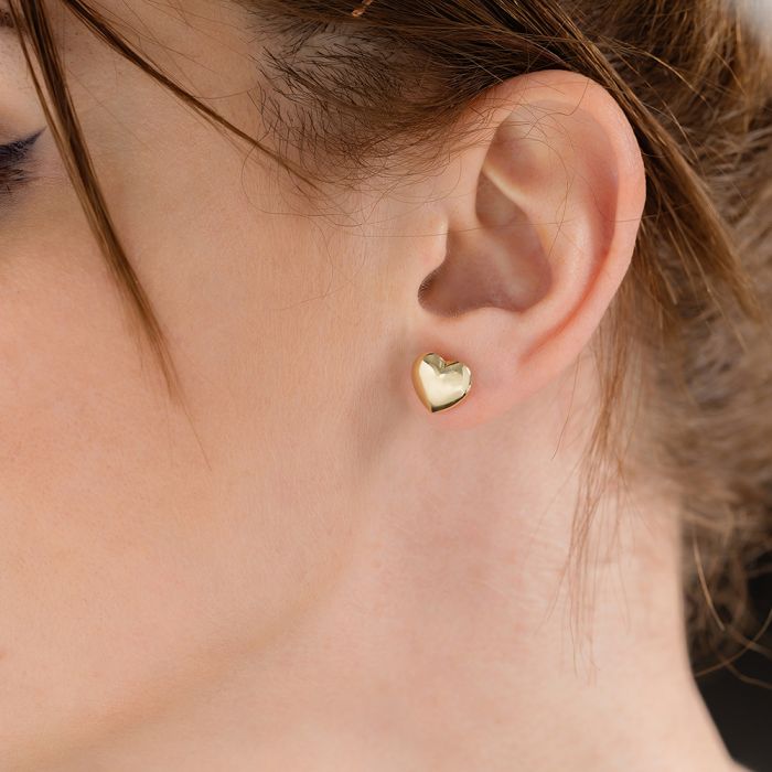 Women earrings buttoned heart in Yellow Gold 14ct ISY0065