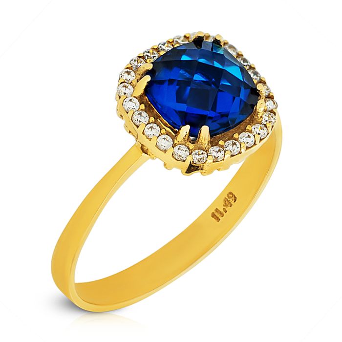 Women yellow gold ring with blue zircon 14ct IDY0044