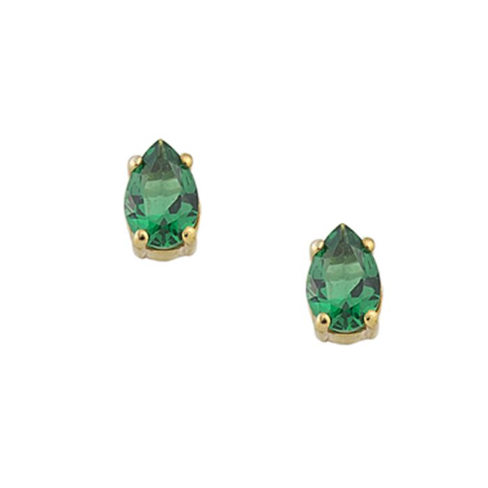 Yellow gold stud earrings with zircon in emerald color 9CT HSU0019