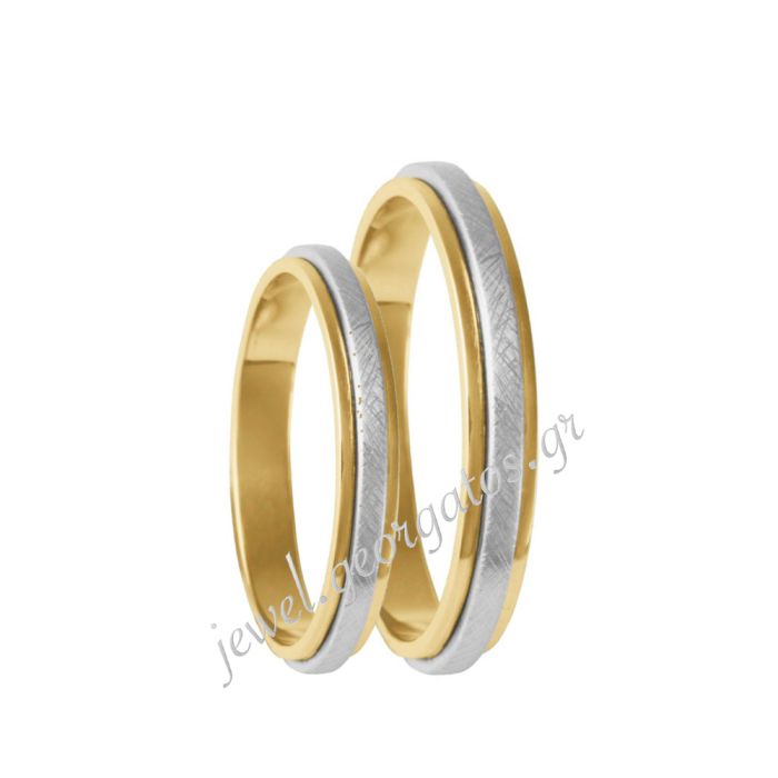 Pair of two-tone gold wedding rings 3.50mm 