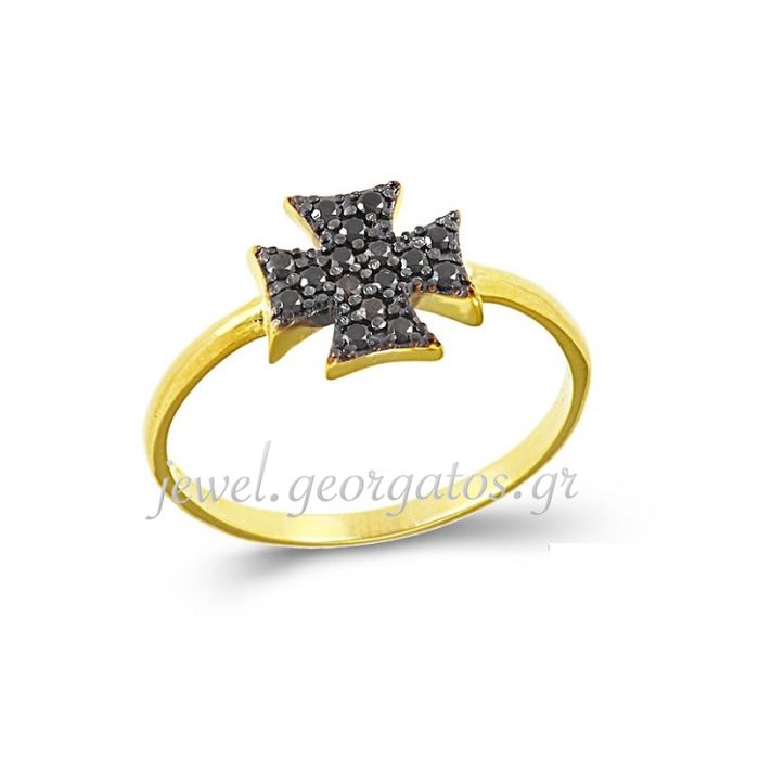 Women's yellow gold ring with a cross 9ct HDD0065 