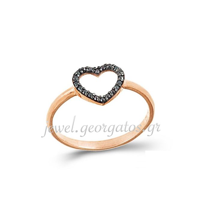 Women's pink gold ring with a pattern of heart 9k HDD0066