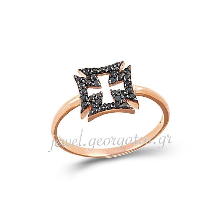 Women's pink gold ring with cross 9ct HDD0072