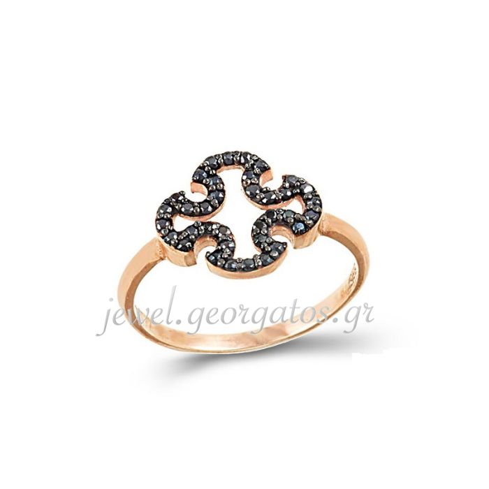 Women's pink gold ring with cross 9ct HDD0073