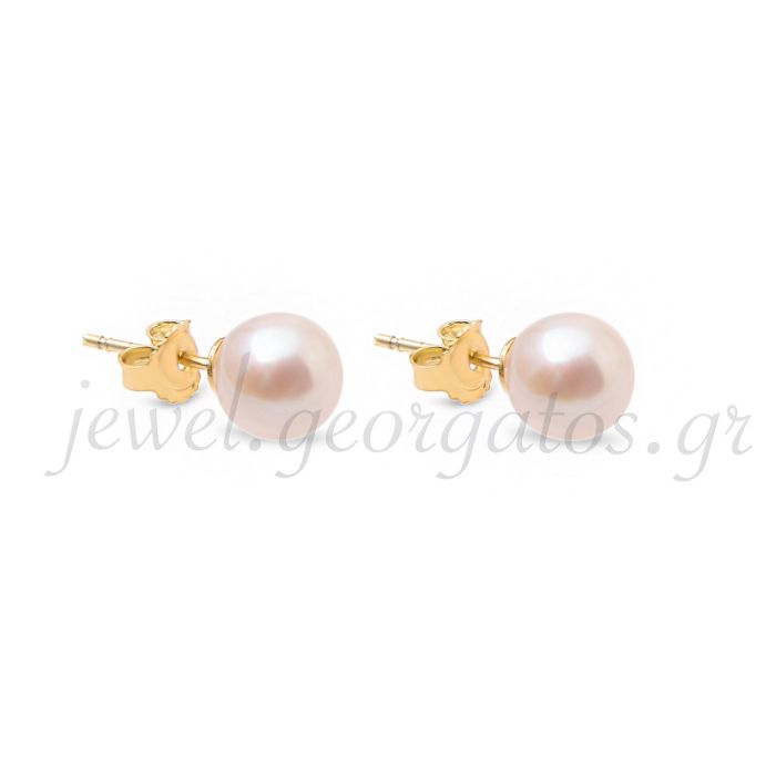 Yellow gold stud earrings with pearl 14CT ISD0112