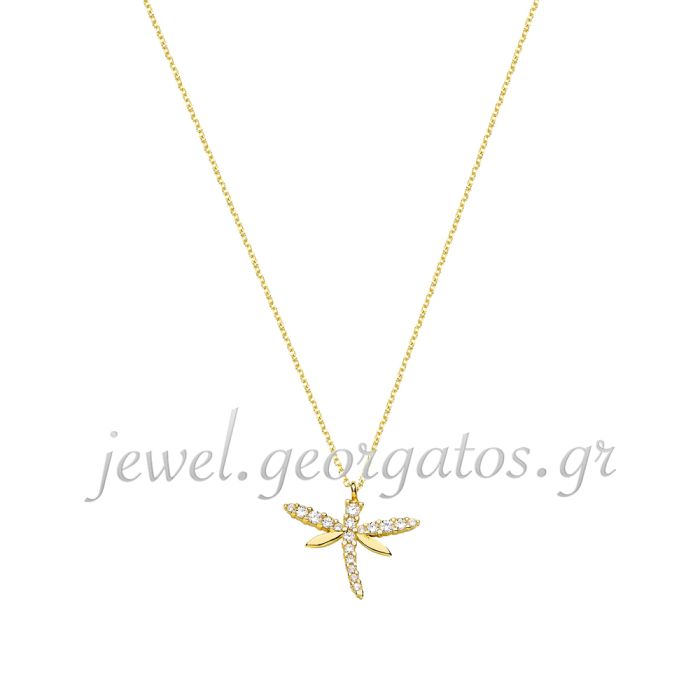 Women gold necklace 9CT with Livellula image and zircon HRE0220