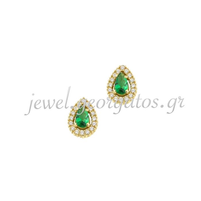 Yellow gold rosette pour earrings in green color 9CT HSE0186