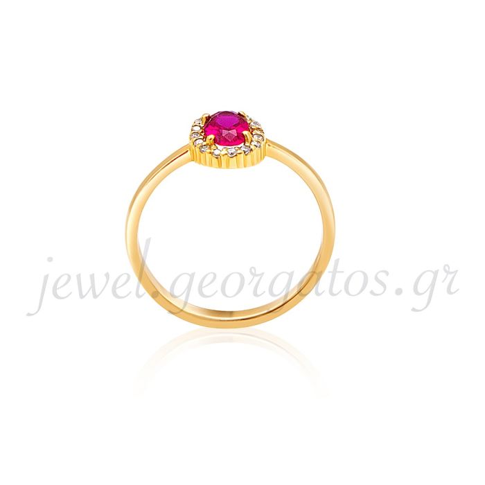 Women's rosette ring 9CT or 14CT  with zirkon in ruby color 